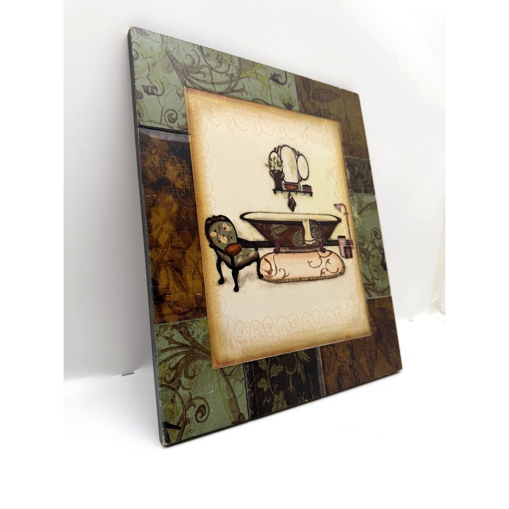 Vintage Bathroom Wall Art Clawfoot Tub Wooden Plaque Shabby Chic Decor Sign
